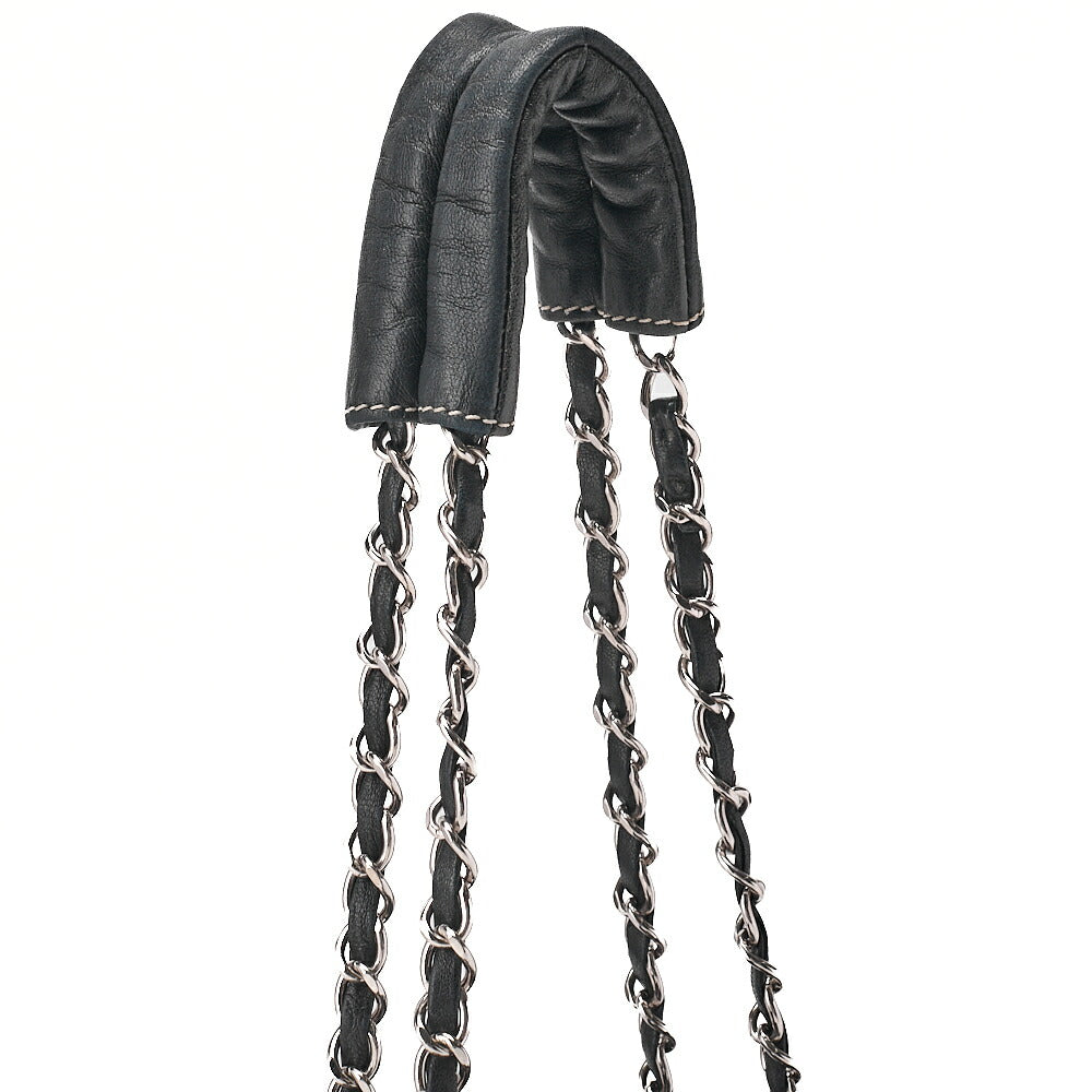 CHANEL Lambskin Wild Stitch Coco Charm Drawstring Chain Shoulder Black Silver-Tone Hardware, Pre-Owned
