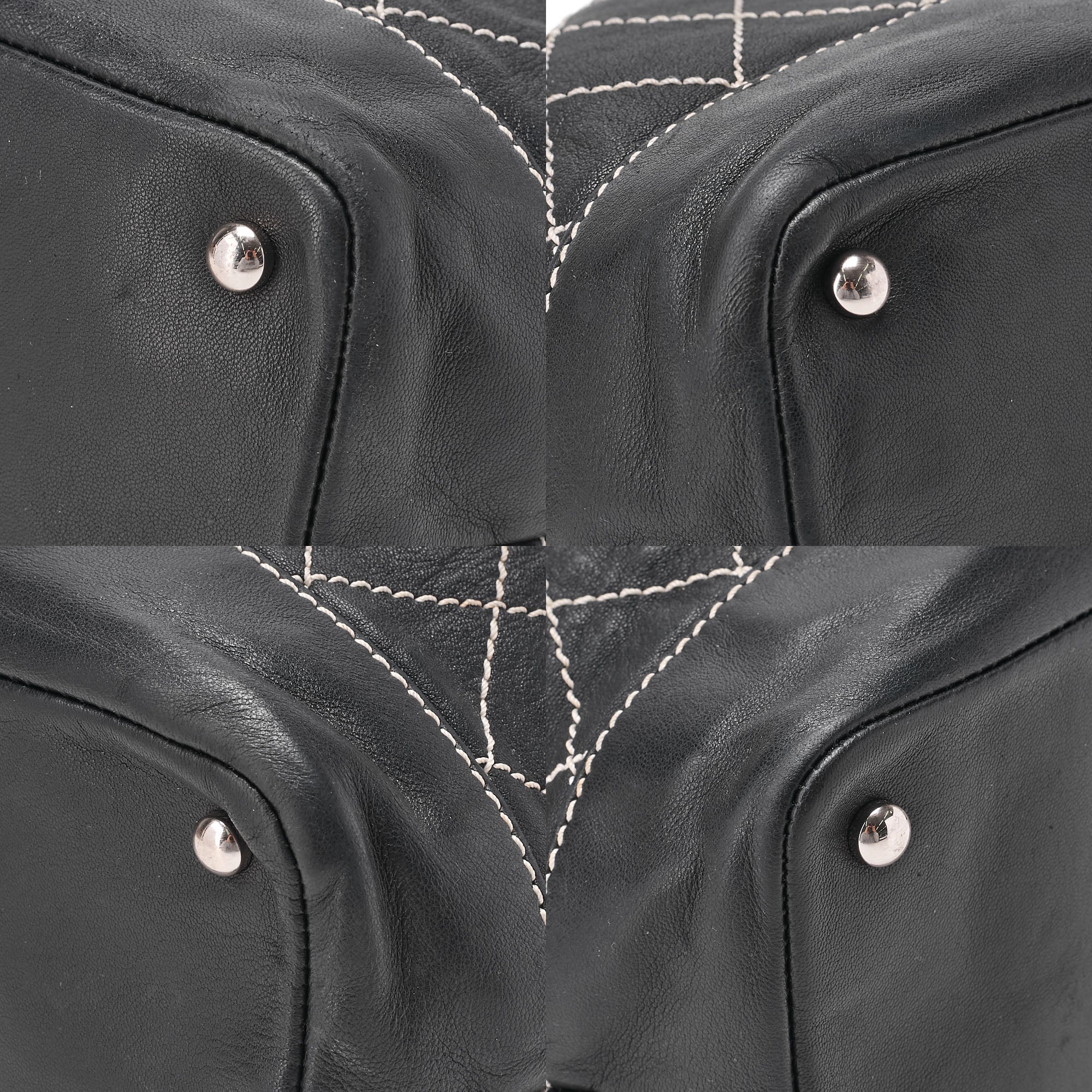 CHANEL Lambskin Wild Stitch Coco Charm Drawstring Chain Shoulder Black Silver-Tone Hardware, Pre-Owned