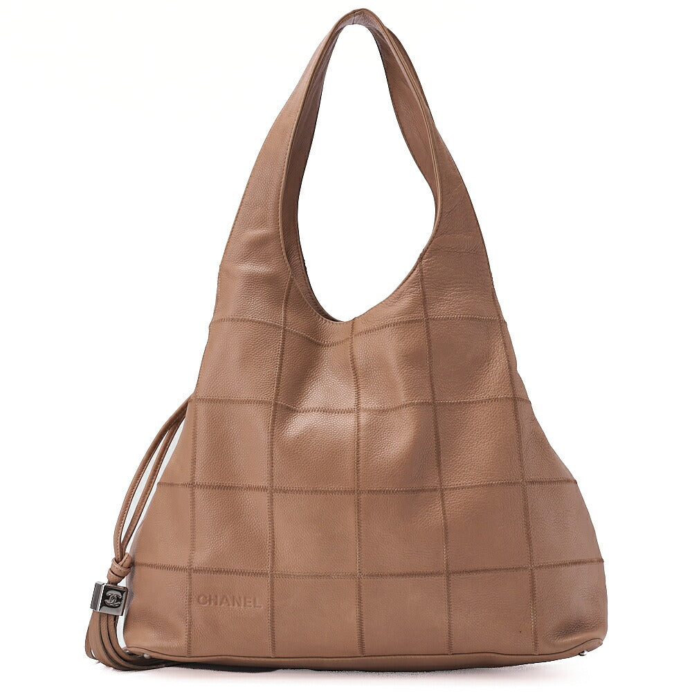 CHANEL Shoulder Bag Tote Bag Chocolate Bar Fringe Caviar Skin Beige Silver-Tone Hardware, Pre-Owned
