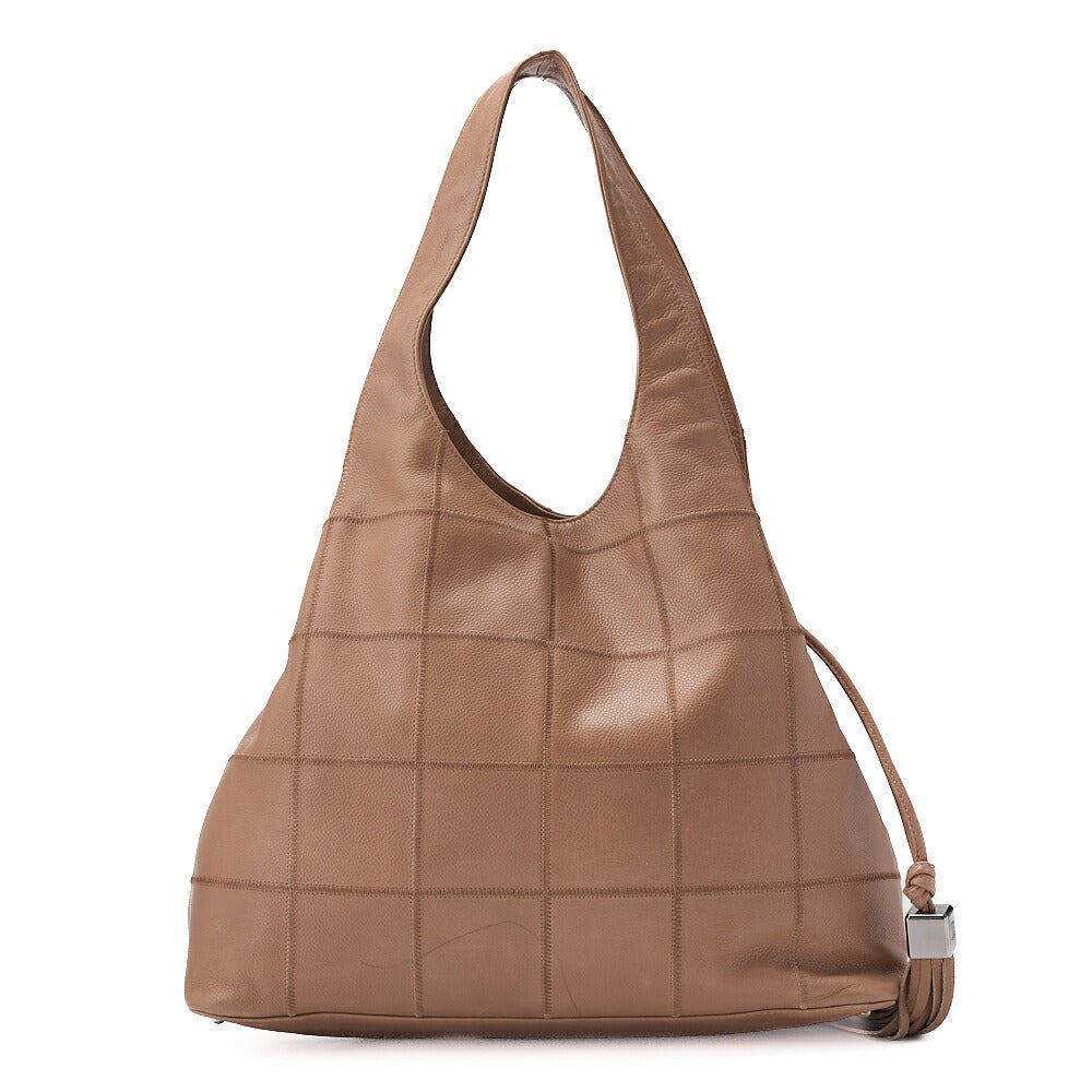 CHANEL Shoulder Bag Tote Bag Chocolate Bar Fringe Caviar Skin Beige Silver-Tone Hardware, Pre-Owned