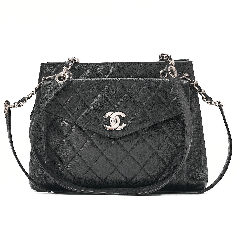 CHANEL Matelasse Outside Flap Shoulder Bag Caviar Skin Black (Silver Fittings) Women's Bag High Brand [Used] [Free Shipping]