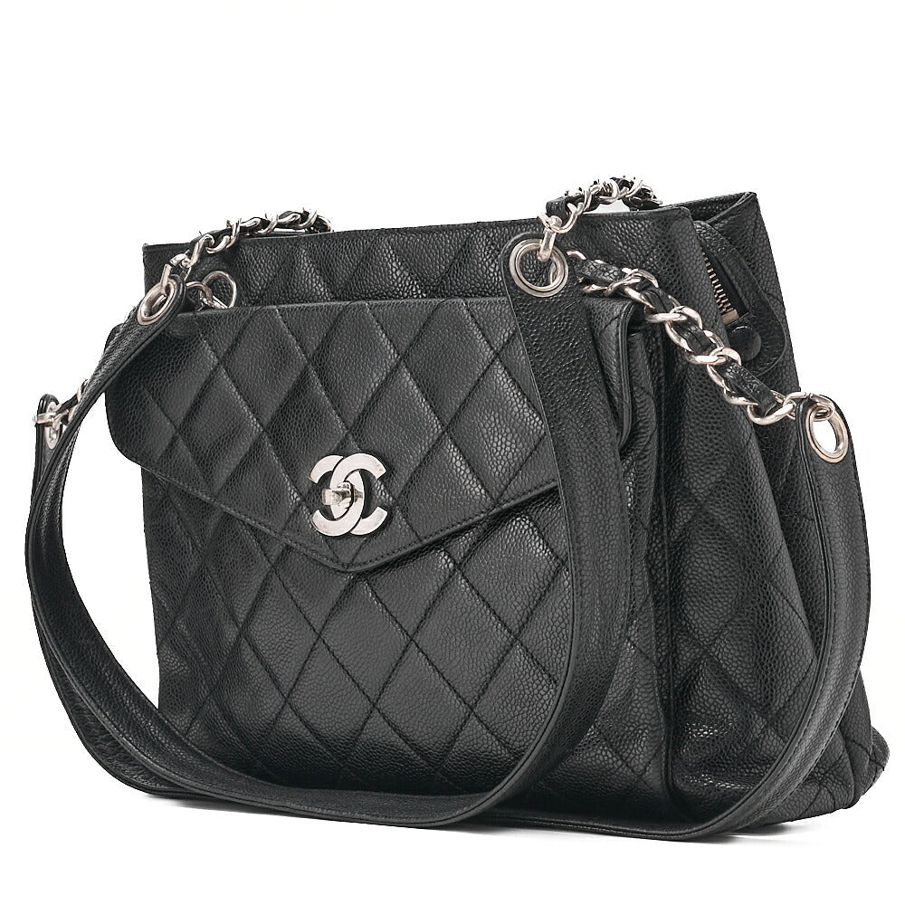 CHANEL Matelasse Outside Flap Shoulder Bag Caviar Skin Black (Silver Fittings) Women's Bag High Brand [Used] [Free Shipping]