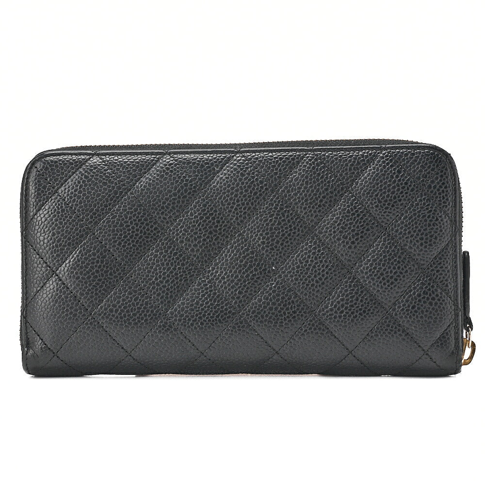 CHANEL Matelasse Round Long Wallet Caviar Skin Black Gold-Tone Hardware, Pre-Owned