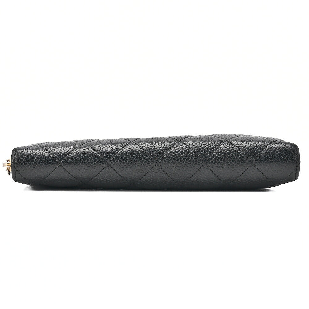 CHANEL Matelasse Round Long Wallet Caviar Skin Black Gold-Tone Hardware, Pre-Owned
