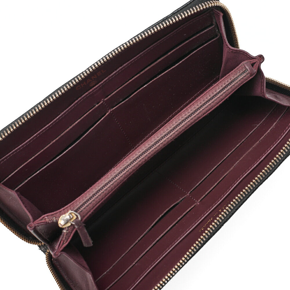 CHANEL Matelasse Round Long Wallet Caviar Skin Black Gold-Tone Hardware, Pre-Owned