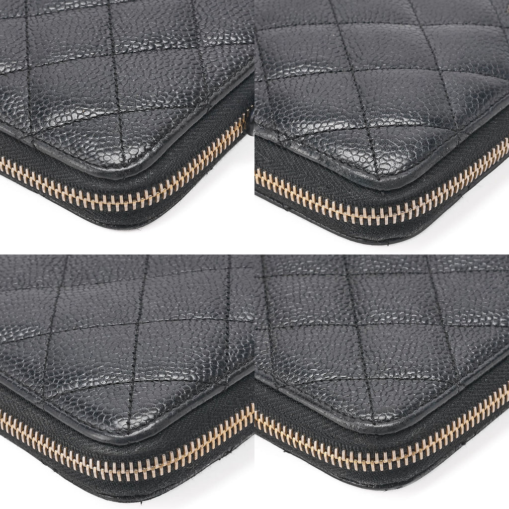 CHANEL Matelasse Round Long Wallet Caviar Skin Black Gold-Tone Hardware, Pre-Owned