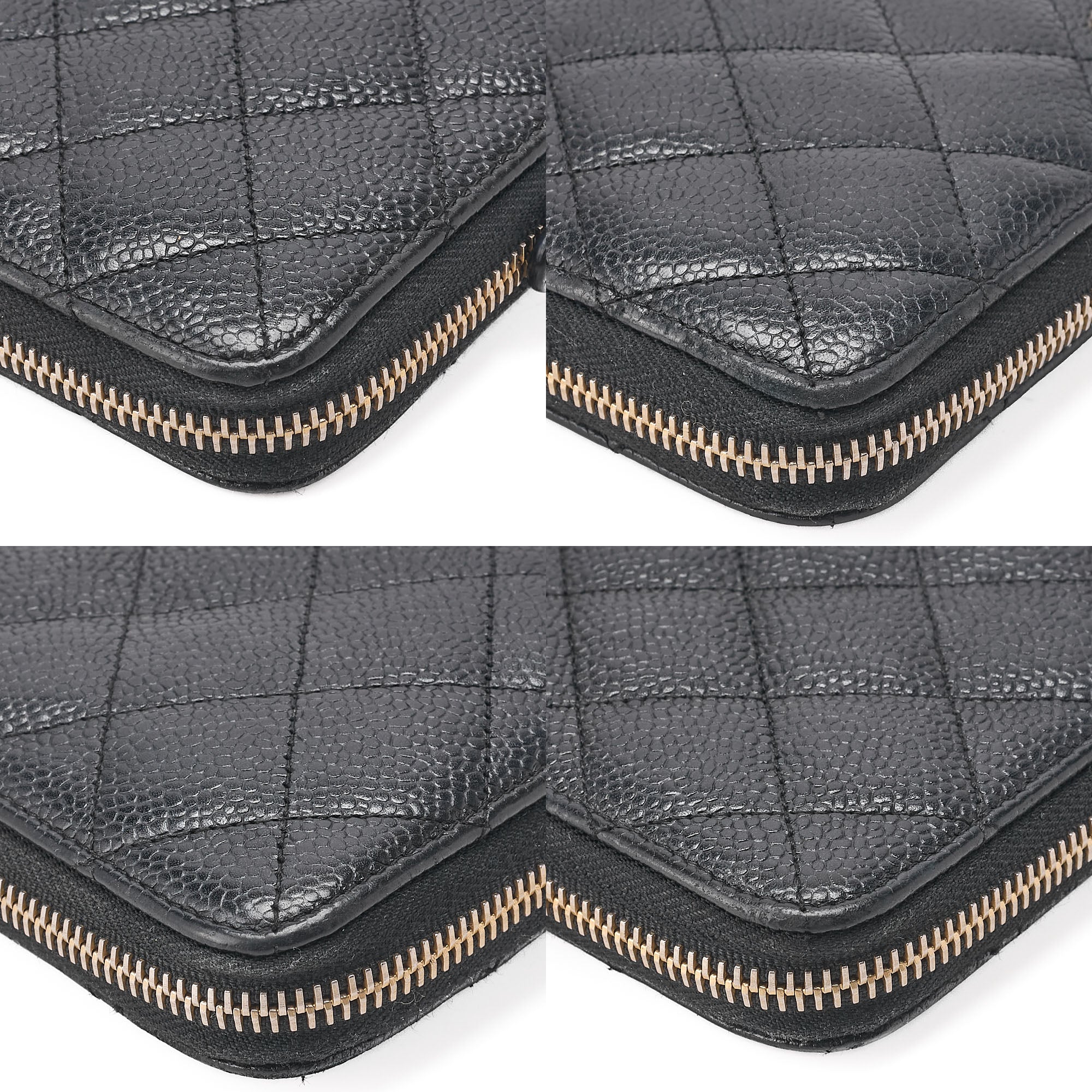 CHANEL Matelasse Round Long Wallet Caviar Skin Black Gold-Tone Hardware, Pre-Owned