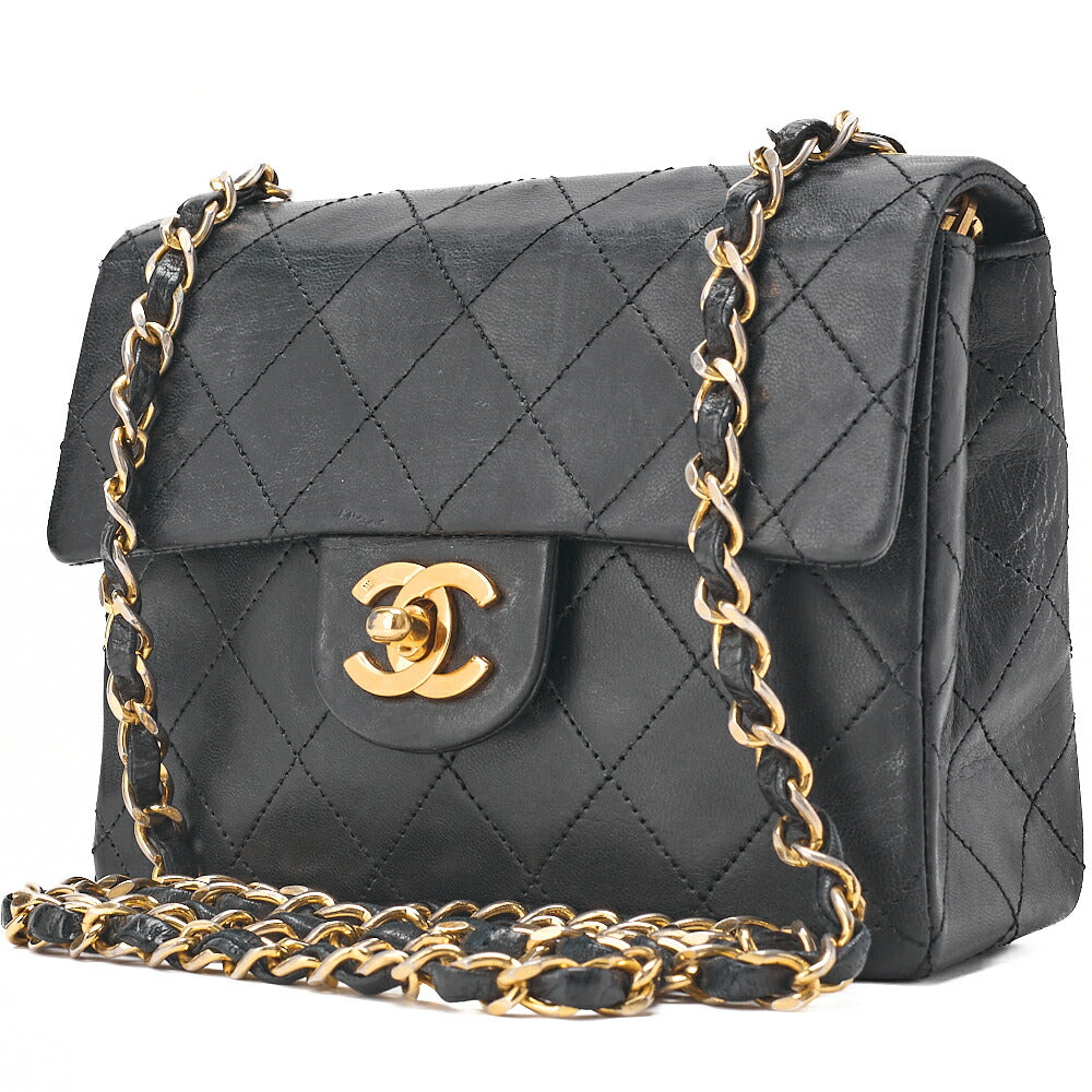 CHANEL Chain Shoulder Bag Mini Matelasse Turnlock Lambskin Black Single Flap Gold-Tone Hardware, Pre-Owned
