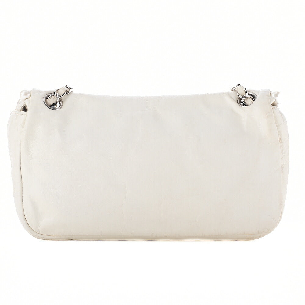 CHANEL Chanel Leather Coco Mark Faux Pearl Single Full Flap Chain Shoulder White Silver-Tone Hardware, Pre-Owned