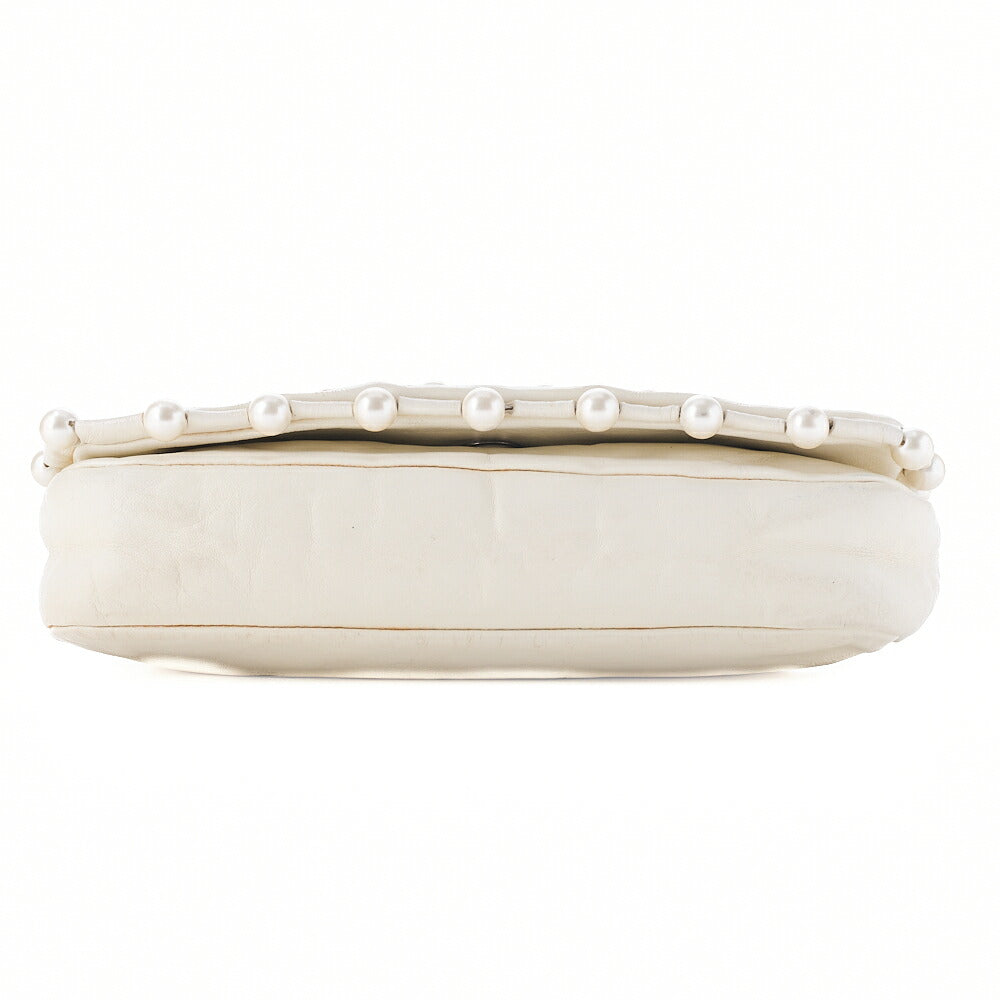 CHANEL Chanel Leather Coco Mark Faux Pearl Single Full Flap Chain Shoulder White Silver-Tone Hardware, Pre-Owned