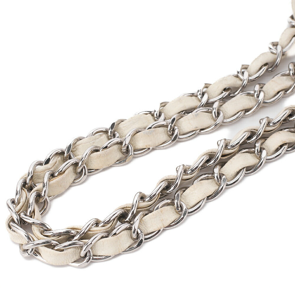 CHANEL Chanel Leather Coco Mark Faux Pearl Single Full Flap Chain Shoulder White Silver-Tone Hardware, Pre-Owned
