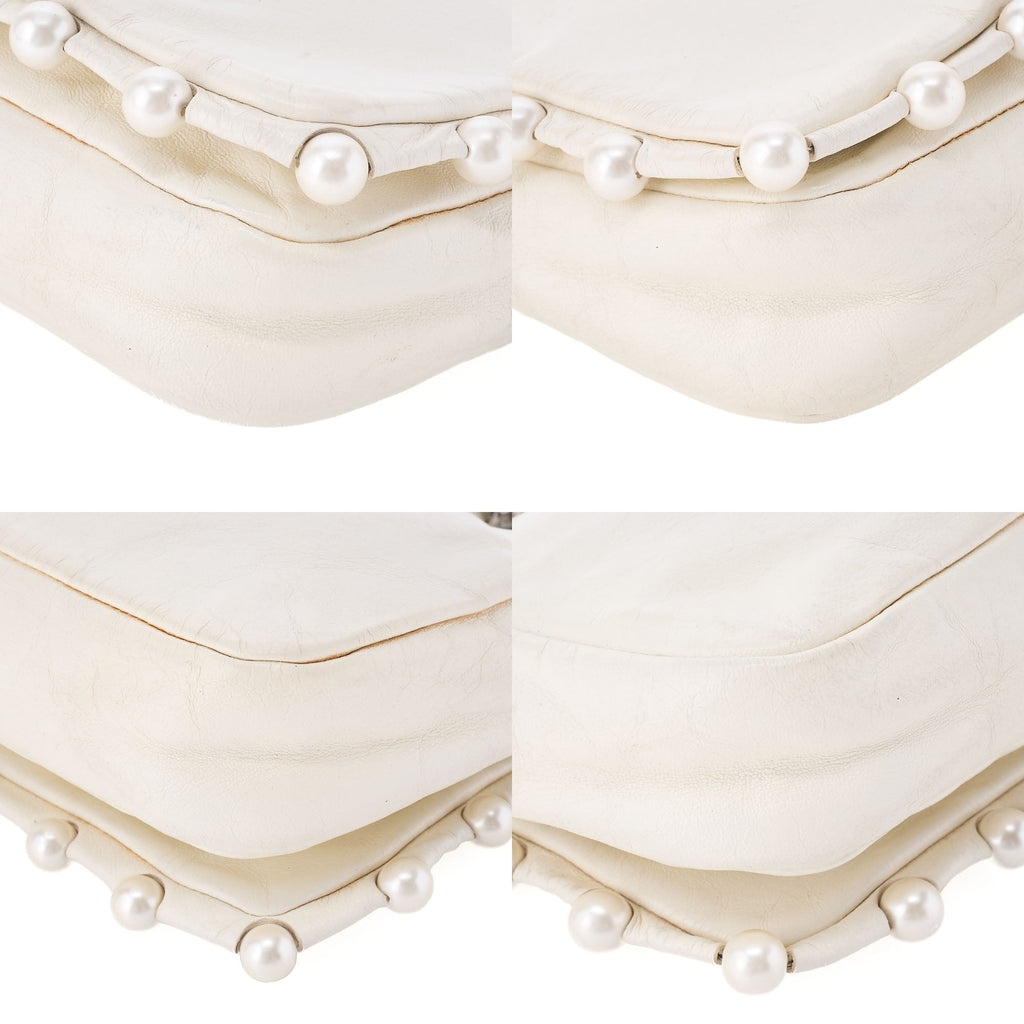 CHANEL Chanel Leather Coco Mark Faux Pearl Single Full Flap Chain Shoulder White Silver-Tone Hardware, Pre-Owned
