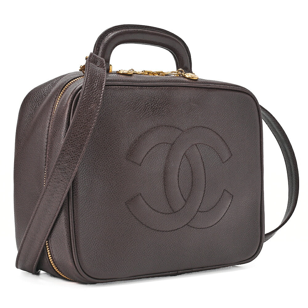 CHANEL Shoulder Bag Coco Mark Vanity 2way Caviar Skin Brown Gold-Tone Hardware, Pre-Owned