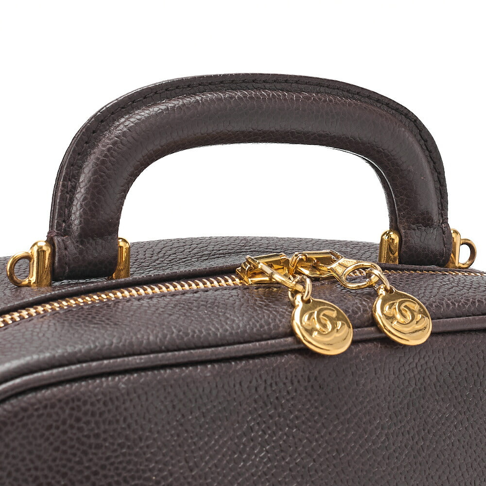 CHANEL Shoulder Bag Coco Mark Vanity 2way Caviar Skin Brown Gold-Tone Hardware, Pre-Owned