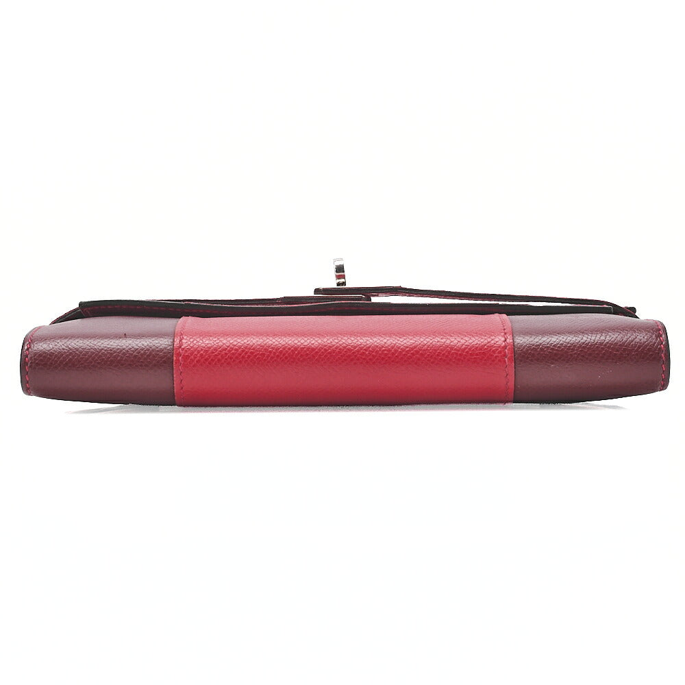 HERMES Kelly Wallet Epson 2-Fold Long Wallet Ethane x Rouge Silver-Tone Hardware, Pre-Owned