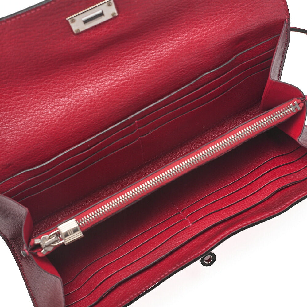HERMES Kelly Wallet Epson 2-Fold Long Wallet Ethane x Rouge Silver-Tone Hardware, Pre-Owned
