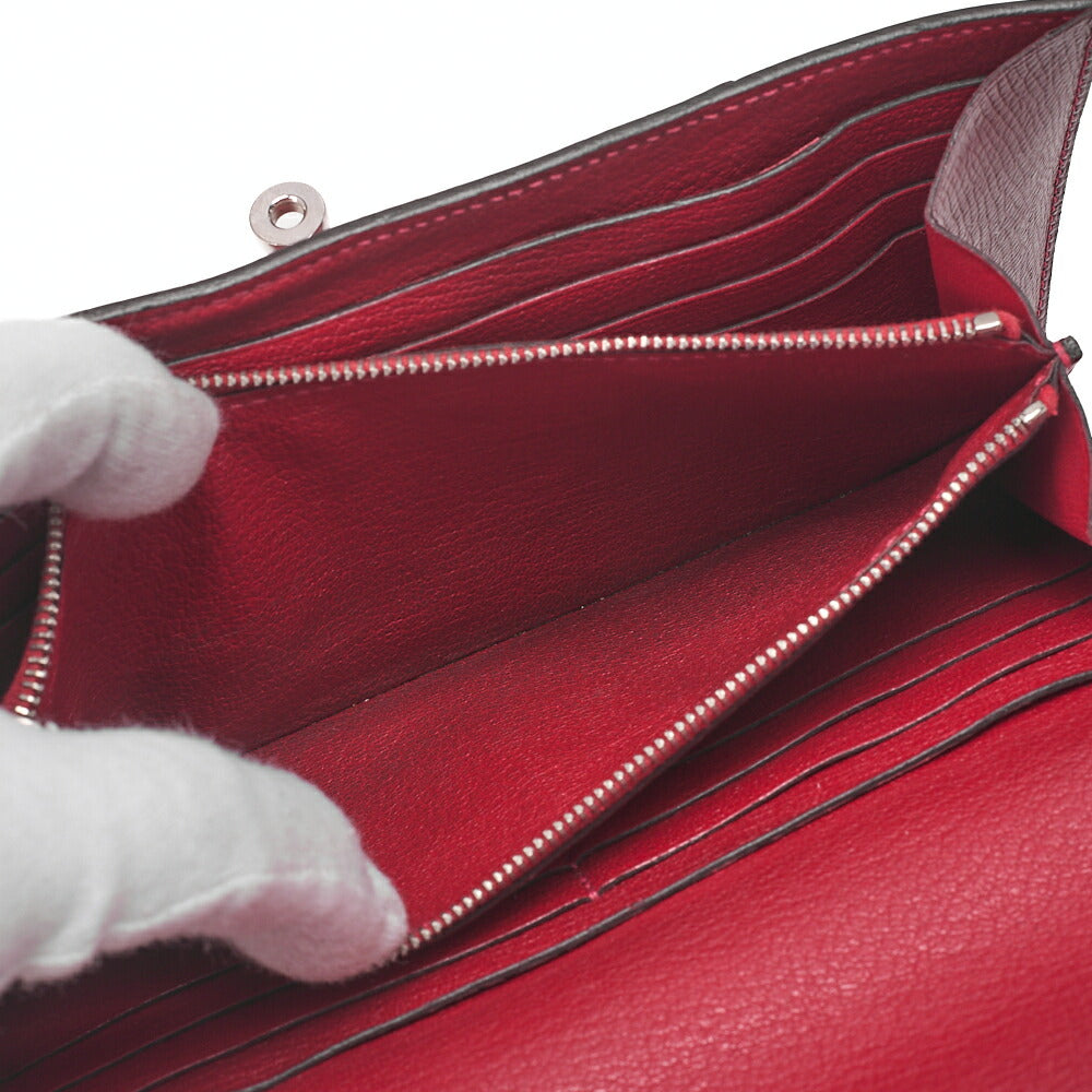 HERMES Kelly Wallet Epson 2-Fold Long Wallet Ethane x Rouge Silver-Tone Hardware, Pre-Owned