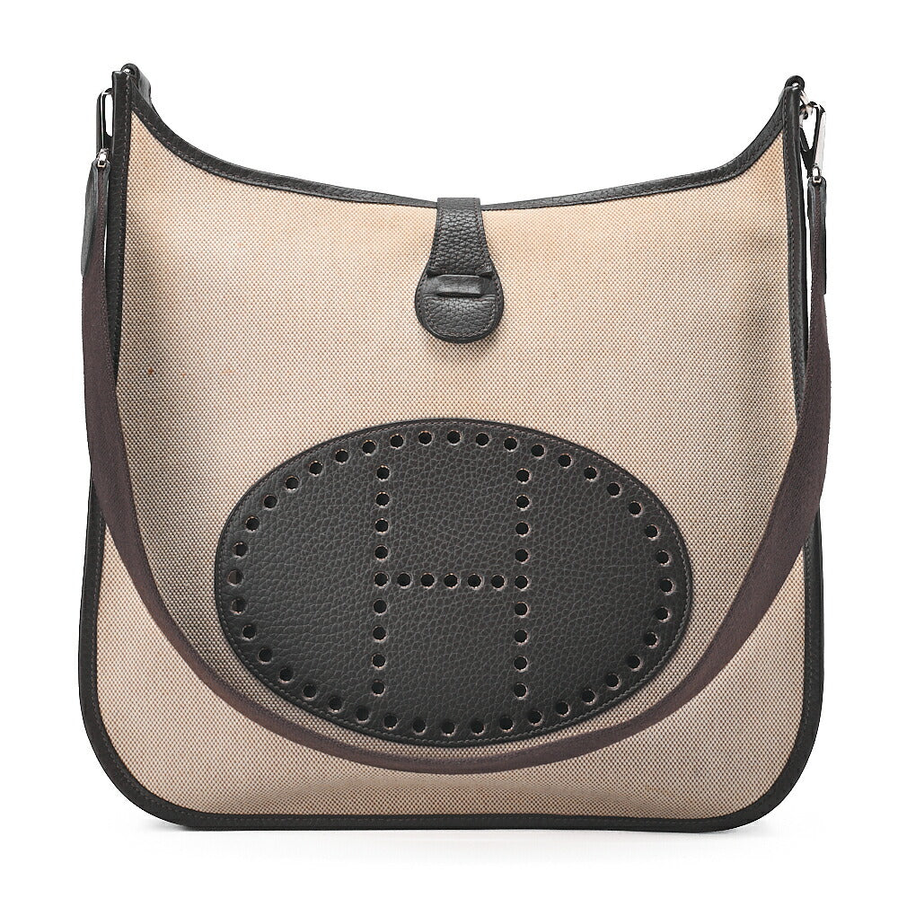 HERMES Evelyn GM 1 Anne Shoulder Bag Toir Sue x Calf Natural x Brown Silver-Tone Hardware, Pre-Owned