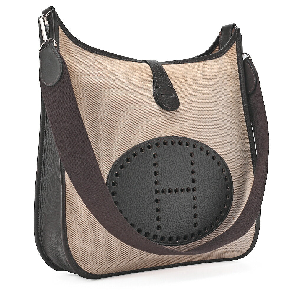 HERMES Evelyn GM 1 Anne Shoulder Bag Toir Sue x Calf Natural x Brown Silver-Tone Hardware, Pre-Owned