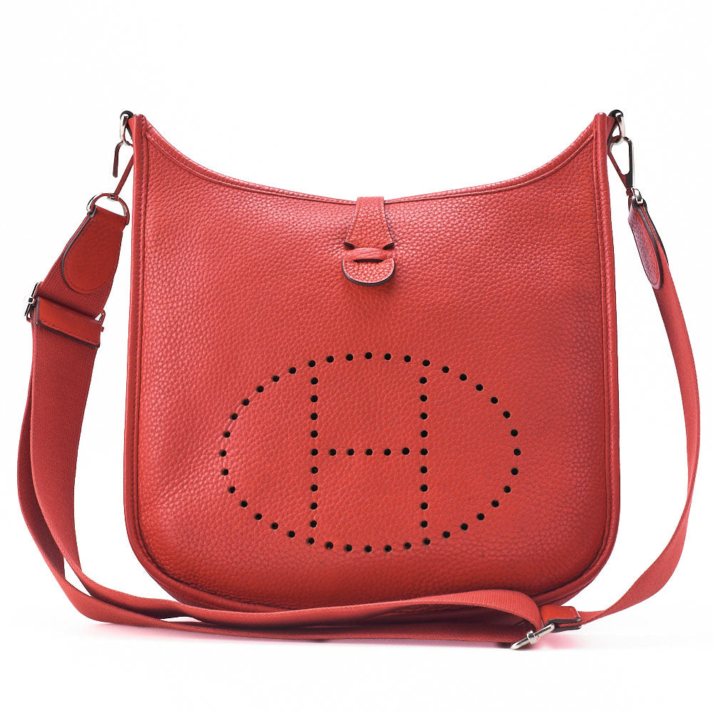 HERMES Evelyn PM 3 Trois Trois Tryon Cl?mence Shoulder Bag Rouge Silver-Tone Hardware, Pre-Owned