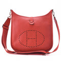 HERMES Evelyn PM 3 Trois Trois Tryon Cl?mence Shoulder Bag Rouge Silver-Tone Hardware, Pre-Owned