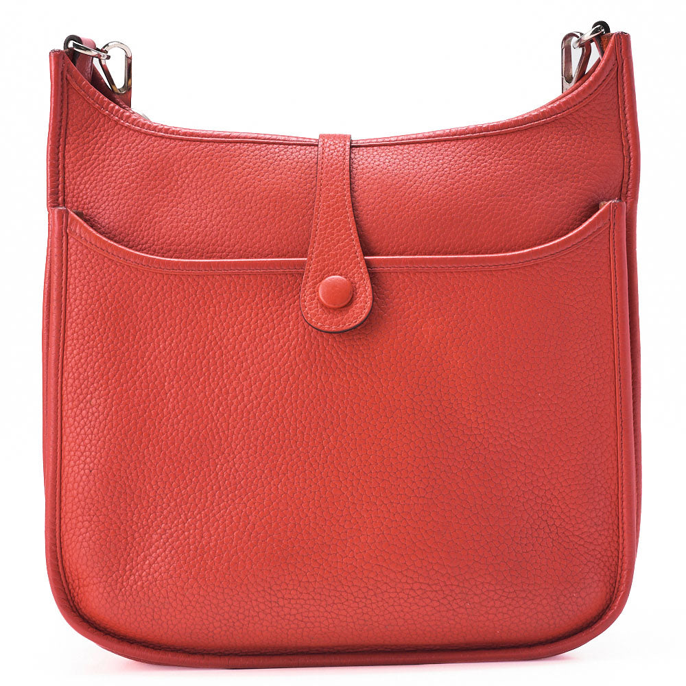 HERMES Evelyn PM 3 Trois Trois Tryon Cl?mence Shoulder Bag Rouge Silver-Tone Hardware, Pre-Owned