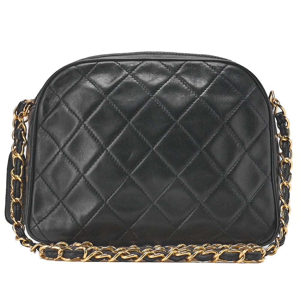 CHANEL Lambskin Matelasse Half Moon Logo Charm Chain Shoulder Black Gold-Tone Hardware, Pre-Owned