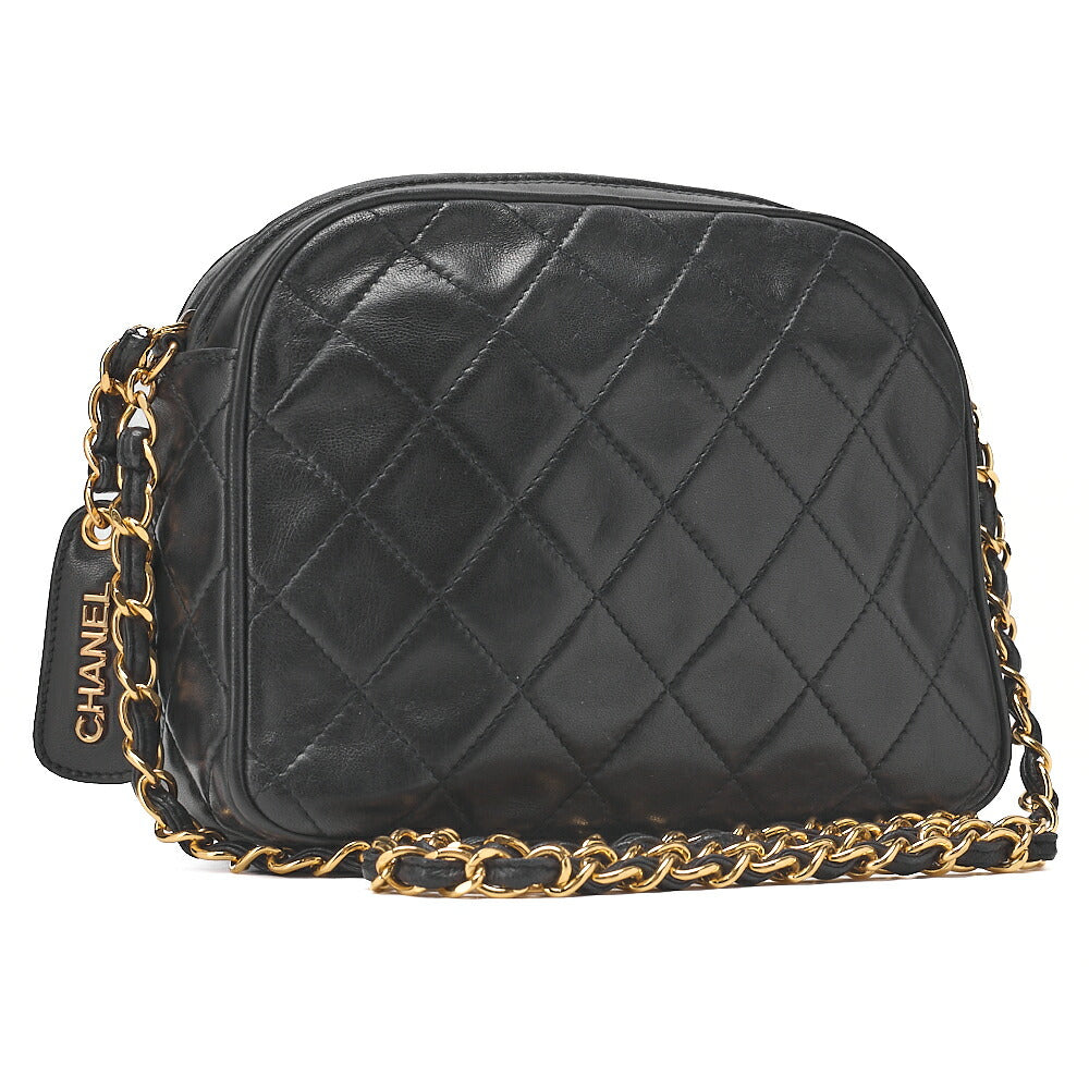 CHANEL Lambskin Matelasse Half Moon Logo Charm Chain Shoulder Black Gold-Tone Hardware, Pre-Owned