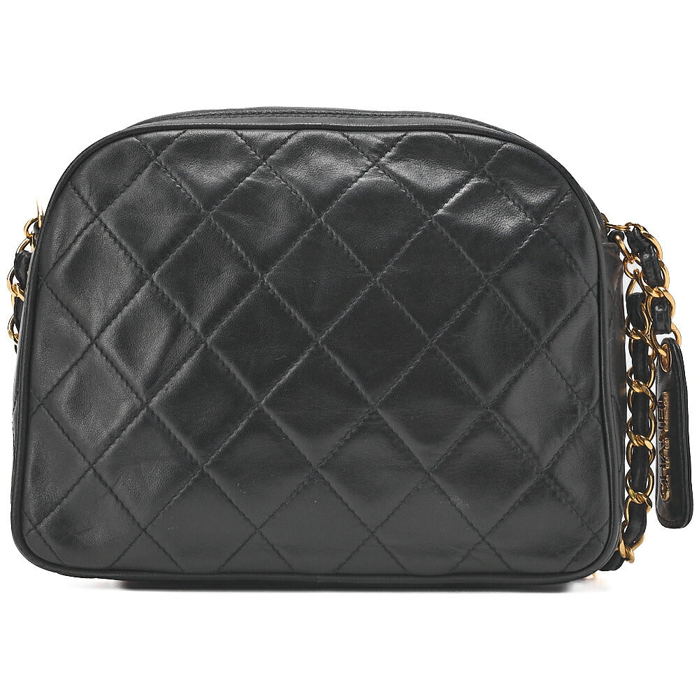 CHANEL Lambskin Matelasse Half Moon Logo Charm Chain Shoulder Black Gold-Tone Hardware, Pre-Owned
