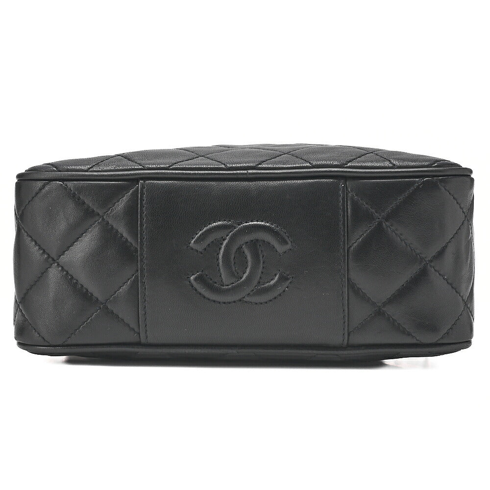 CHANEL Lambskin Matelasse Half Moon Logo Charm Chain Shoulder Black Gold-Tone Hardware, Pre-Owned