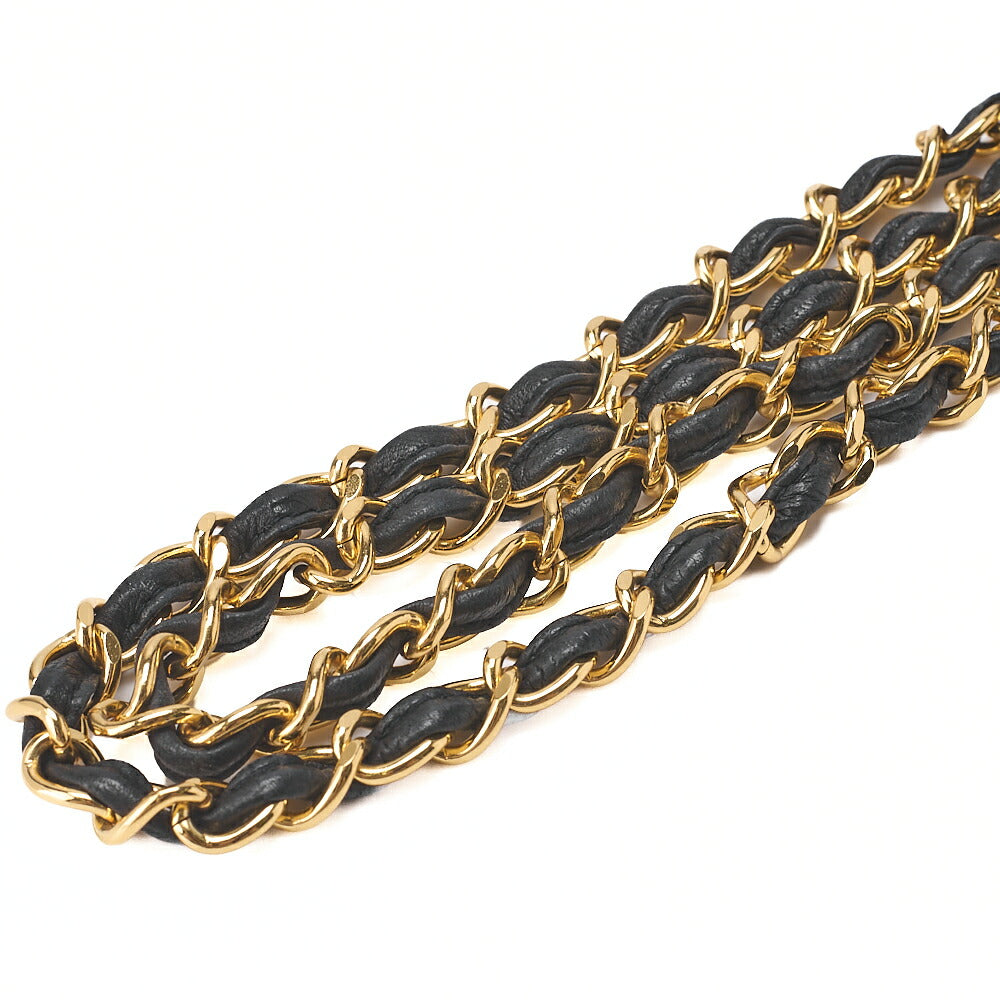 CHANEL Lambskin Matelasse Half Moon Logo Charm Chain Shoulder Black Gold-Tone Hardware, Pre-Owned
