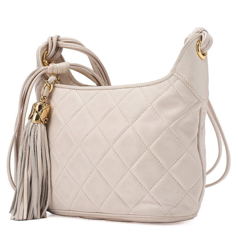 CHANEL Matelasse Coco Mark with Fringe Chain Shoulder Lambskin Ivory Gold-Tone Hardware, Pre-Owned