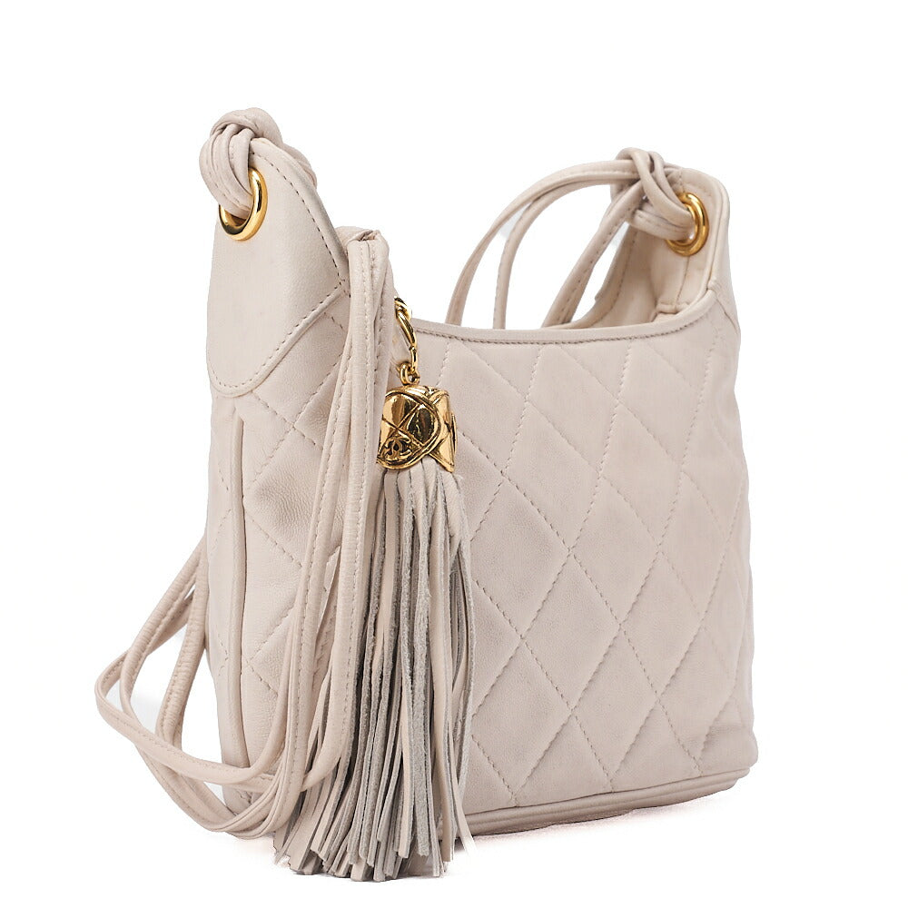CHANEL Matelasse Coco Mark with Fringe Chain Shoulder Lambskin Ivory Gold-Tone Hardware, Pre-Owned
