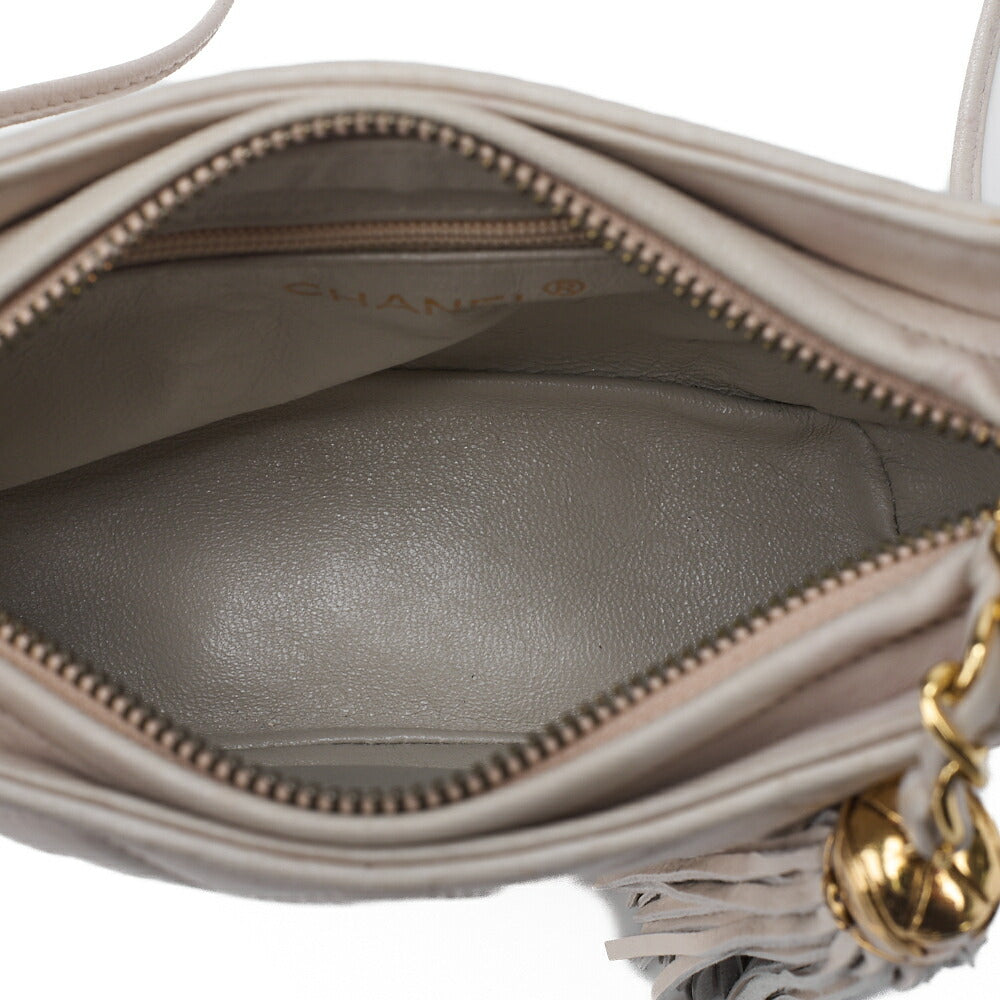 CHANEL Matelasse Coco Mark with Fringe Chain Shoulder Lambskin Ivory Gold-Tone Hardware, Pre-Owned