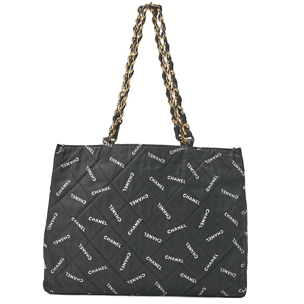 CHANEL Tote Bag Matelasse Logo Pattern Canvas Black Gold -Tone Hardware, Pre-Owned