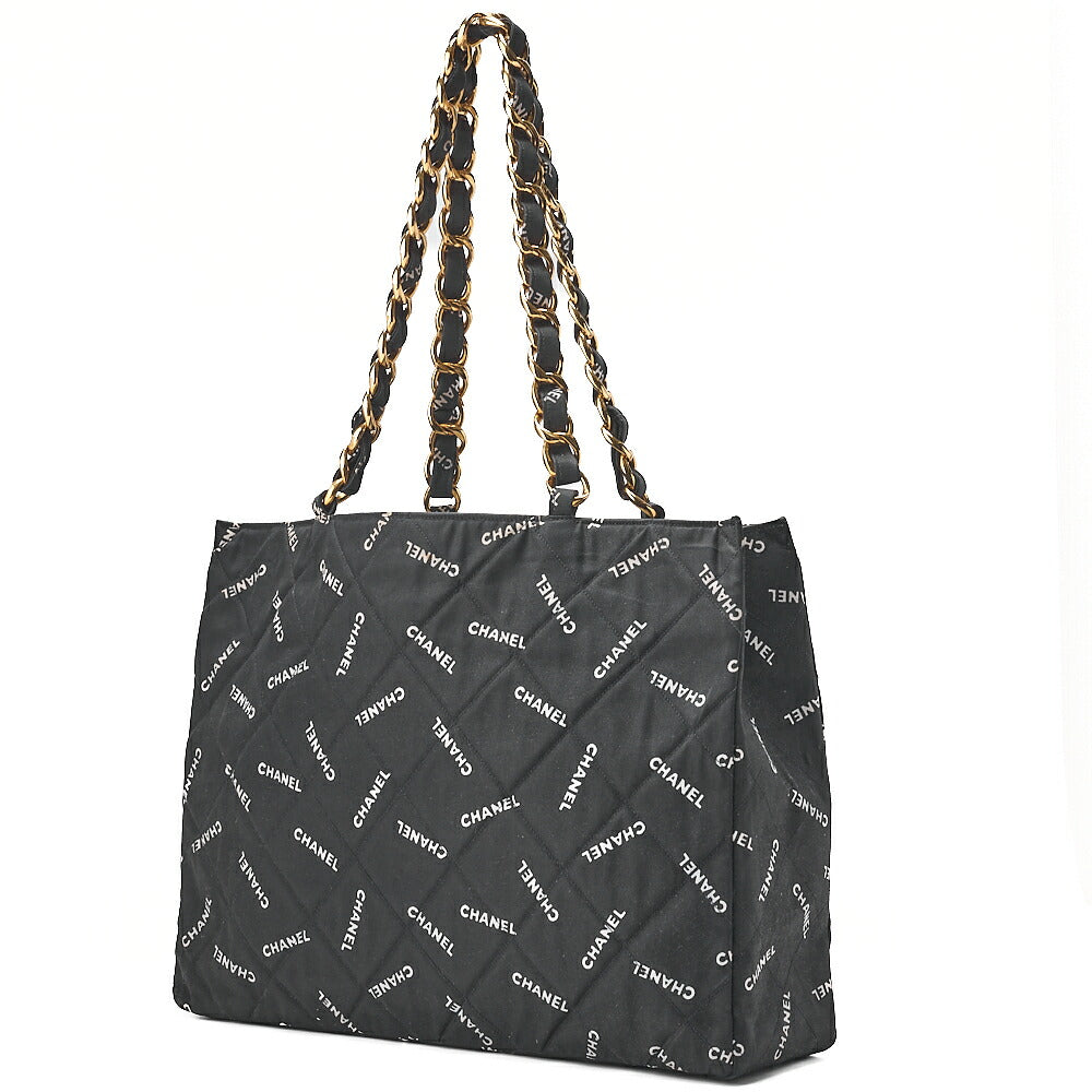 CHANEL Tote Bag Matelasse Logo Pattern Canvas Black Gold -Tone Hardware, Pre-Owned