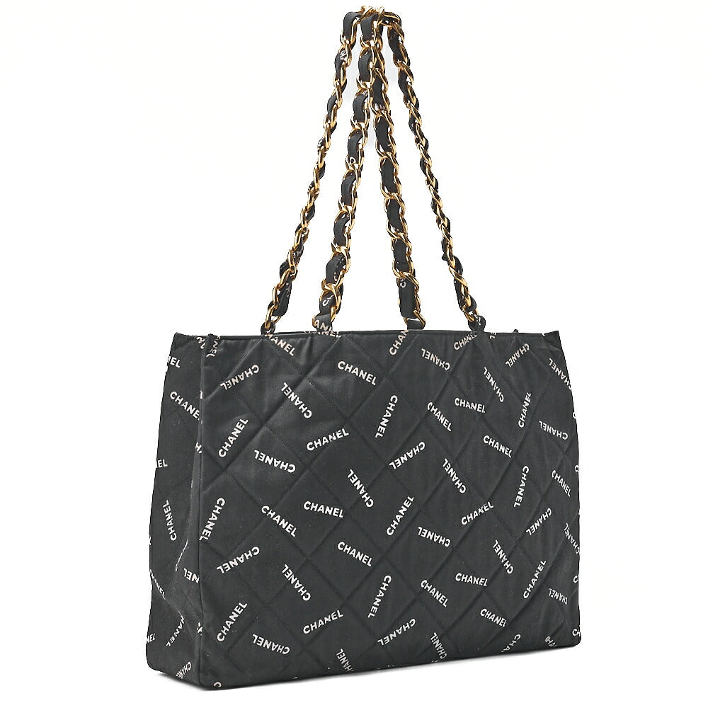 CHANEL Tote Bag Matelasse Logo Pattern Canvas Black Gold -Tone Hardware, Pre-Owned