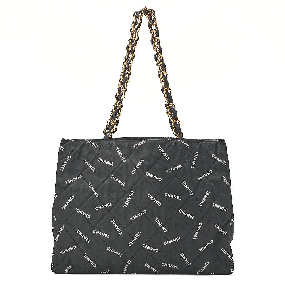 CHANEL Tote Bag Matelasse Logo Pattern Canvas Black Gold -Tone Hardware, Pre-Owned