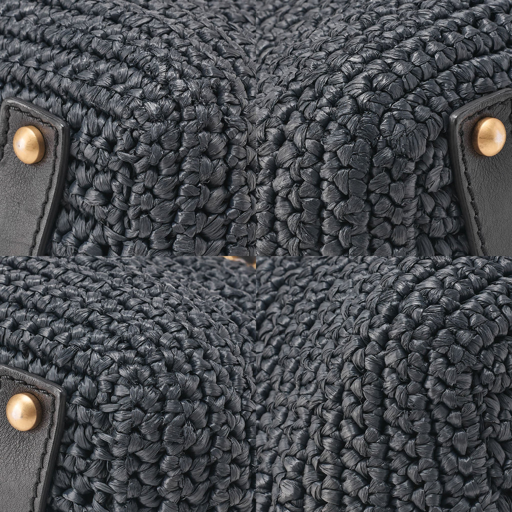 CHANEL Coco Mark Raffia x Leather Chain Tote Bag Turnlock Black Gold-Tone Hardware, Pre-Owned