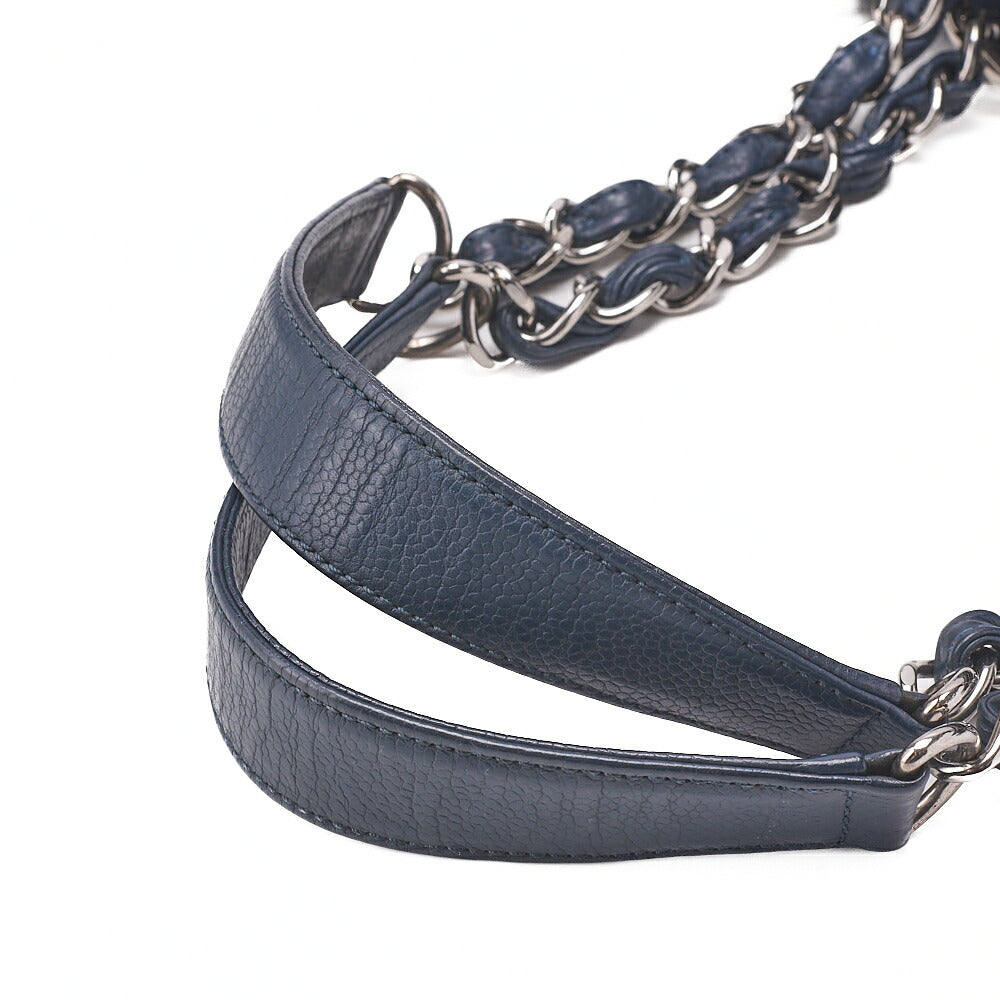CHANEL Shoulder Bag Tote Bag Matelasse Caviar Skin Cocomark GST Double Chain Tote Navy Silver-Tone Hardware, Pre-Owned