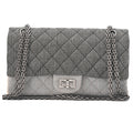 CHANEL Denim Double Flap 2.55 Matelasse Chain Shoulder Grey X Beige Silver-Tone Hardware, Pre-Owned