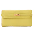 HERMES Kelly Wallet Chevre 2-Fold Long Wallet Yellow Gold-Tone Hardware, Pre-Owned