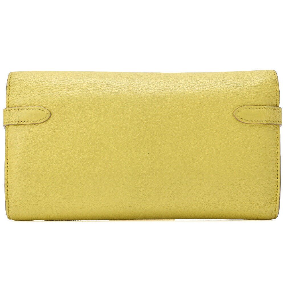 HERMES Kelly Wallet Chevre 2-Fold Long Wallet Yellow Gold-Tone Hardware, Pre-Owned