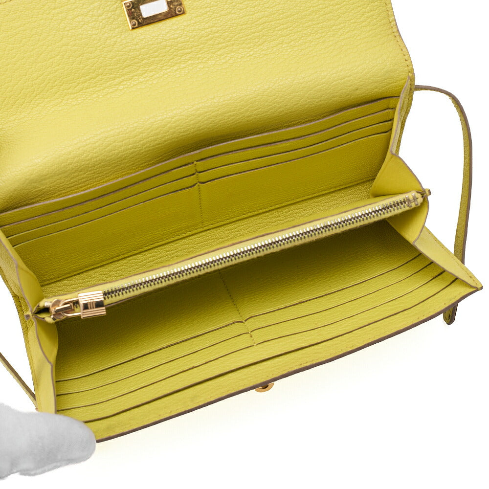 HERMES Kelly Wallet Chevre 2-Fold Long Wallet Yellow Gold-Tone Hardware, Pre-Owned