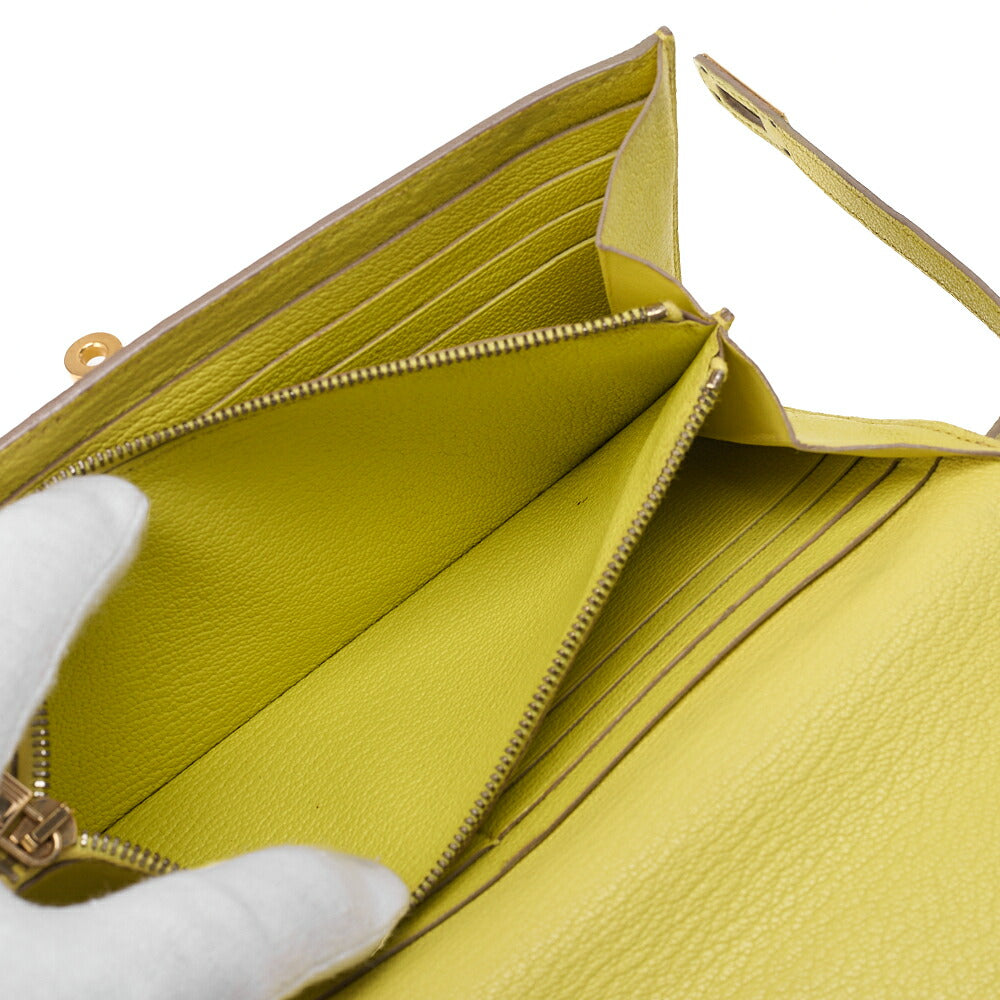 HERMES Kelly Wallet Chevre 2-Fold Long Wallet Yellow Gold-Tone Hardware, Pre-Owned