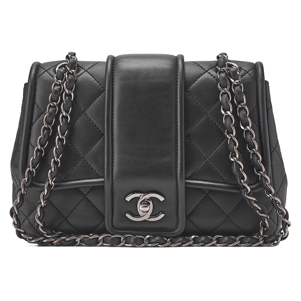 CHANEL Lambskin Matelasse Coco Mark Single Chain Shoulder Black Silver-Tone Hardware, Pre-Owned