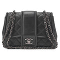 CHANEL Lambskin Matelasse Coco Mark Single Chain Shoulder Black Silver-Tone Hardware, Pre-Owned