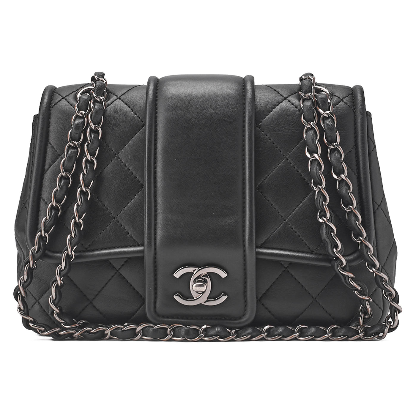 CHANEL Lambskin Matelasse Coco Mark Single Chain Shoulder Black Silver-Tone Hardware, Pre-Owned