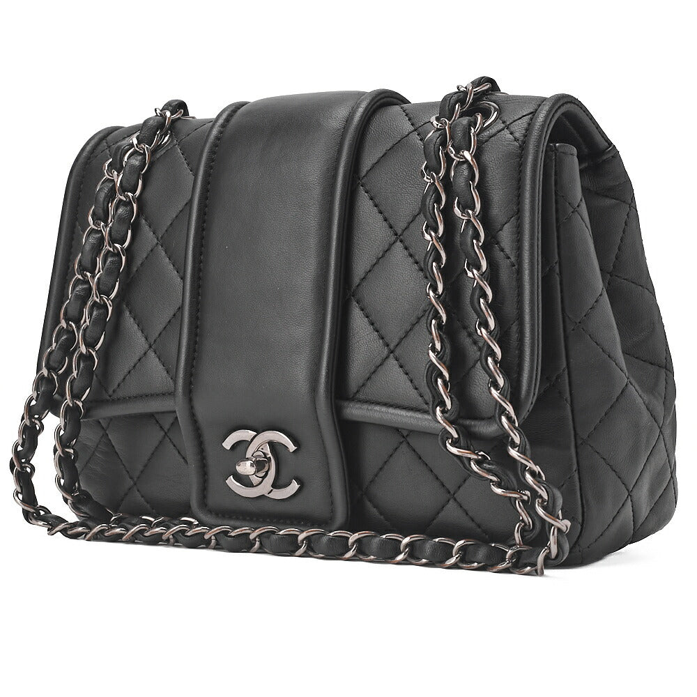CHANEL Lambskin Matelasse Coco Mark Single Chain Shoulder Black Silver-Tone Hardware, Pre-Owned