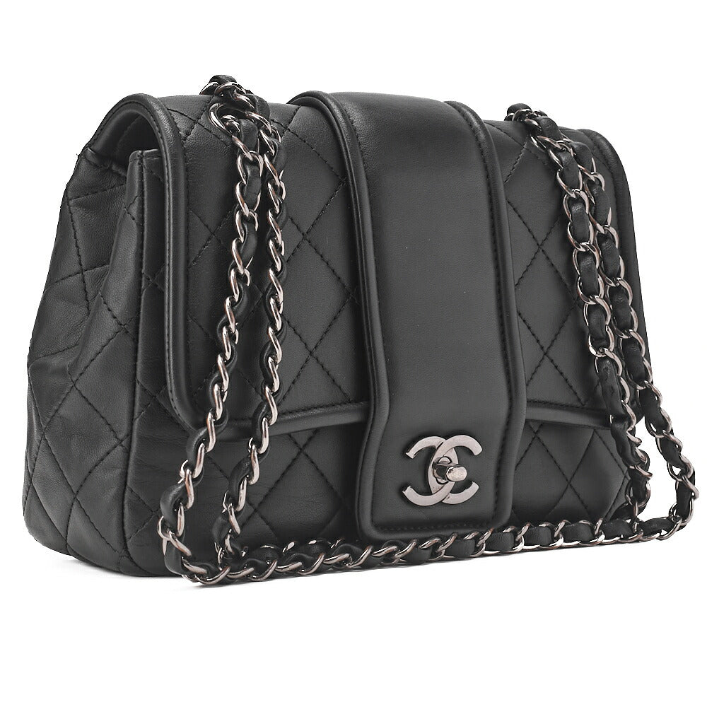 CHANEL Lambskin Matelasse Coco Mark Single Chain Shoulder Black Silver-Tone Hardware, Pre-Owned